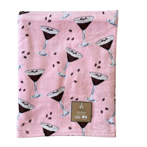 Deborah Connolly Espresso Martini Pink Velour Bath Towel 30x54 Set of 2 New - Picture 1 of 12